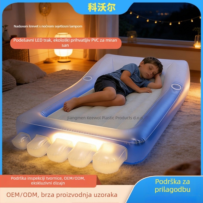 Dječje nafukivo ležište za kampiranje s LED noćnim svjetlom, flockirana površina, nosivost 100 kg, težina 3,65 kg po kompletu