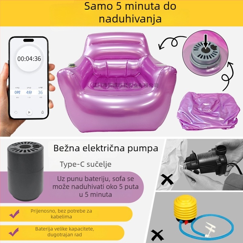 Naduvani kauč s ugrađenom električnom pumpom, PVC materijal, prijenosni i sklopivi jednosed, za odrasle