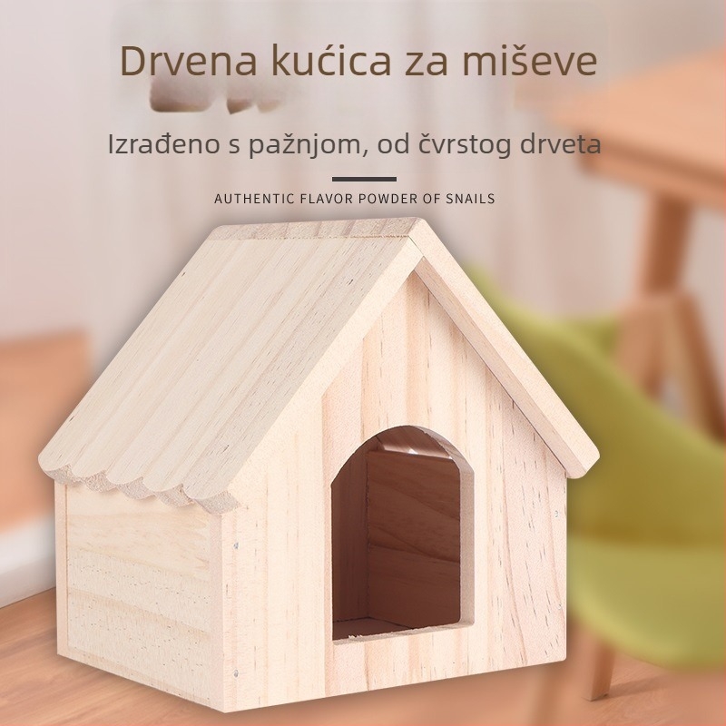 Drvena kućica-gnijezdo za male kućne ljubimce; pogodna za hrčke i guinejske svinje; Materijal: Drvo; Uvoz: Ne