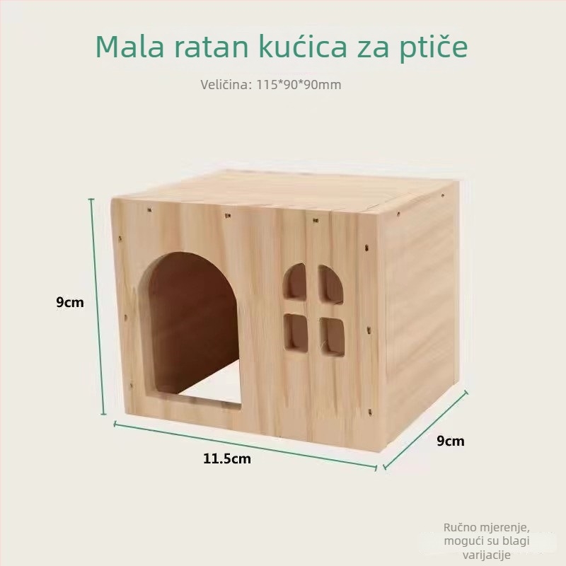 Drvena kućica-gnijezdo za male kućne ljubimce; pogodna za hrčke i guinejske svinje; Materijal: Drvo; Uvoz: Ne