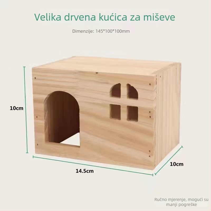 Drvena kućica-gnijezdo za male kućne ljubimce; pogodna za hrčke i guinejske svinje; Materijal: Drvo; Uvoz: Ne
