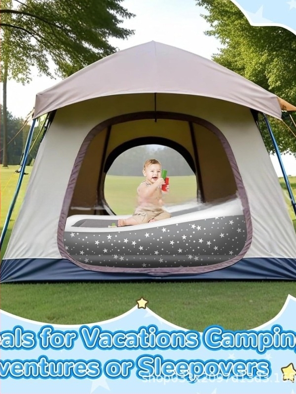 Prenosivo dječje nafukivo ležište, uzorak zvjezdica, 3,6 kg, nosivost 80 kg, površina od kompozitnog materijala, vanjska pumpa za zrak, električno napuhivanje