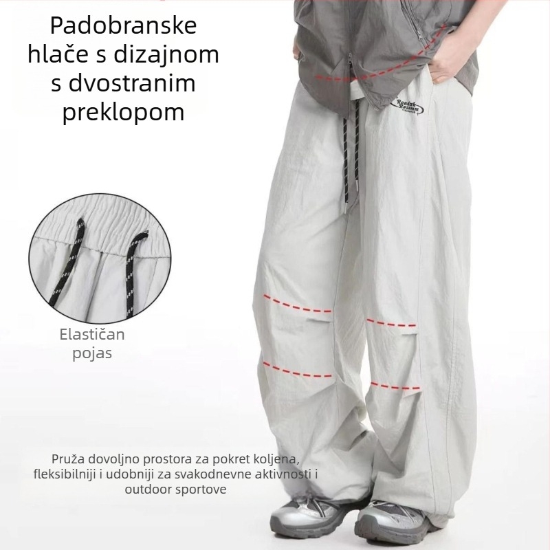 Muške casual hlače, široko-ravni kroj, poliester, prozračne i odvode vlagu, bez glačanja, izšivani detalji, srednji pojas, za proljeće i jesen