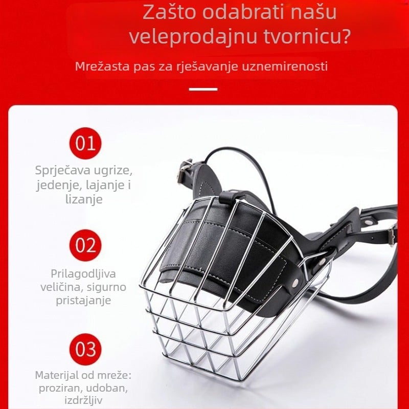 Metalna maska za pse s funkcijom protiv ugriza i laja; universalna veličina za pse različitih veličina; omogućuje piti vodu.