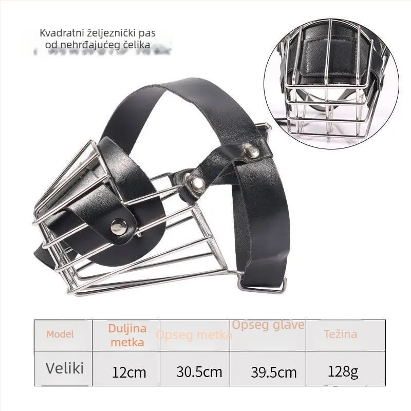 Metalna maska za pse s funkcijom protiv ugriza i laja; universalna veličina za pse različitih veličina; omogućuje piti vodu.