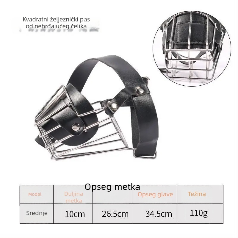 Metalna maska za pse s funkcijom protiv ugriza i laja; universalna veličina za pse različitih veličina; omogućuje piti vodu.