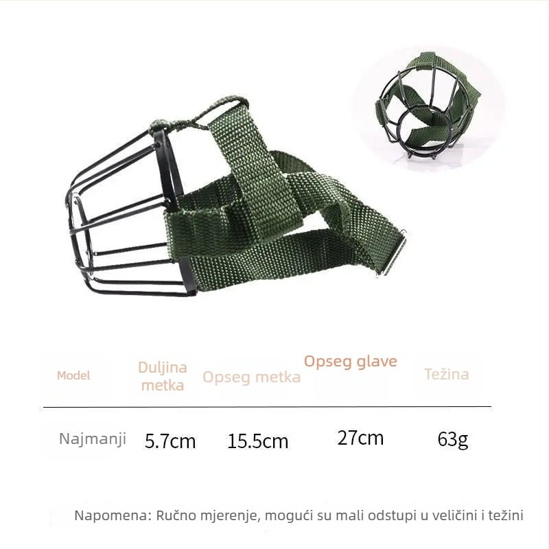 Metalna maska za pse s funkcijom protiv ugriza i laja; universalna veličina za pse različitih veličina; omogućuje piti vodu.