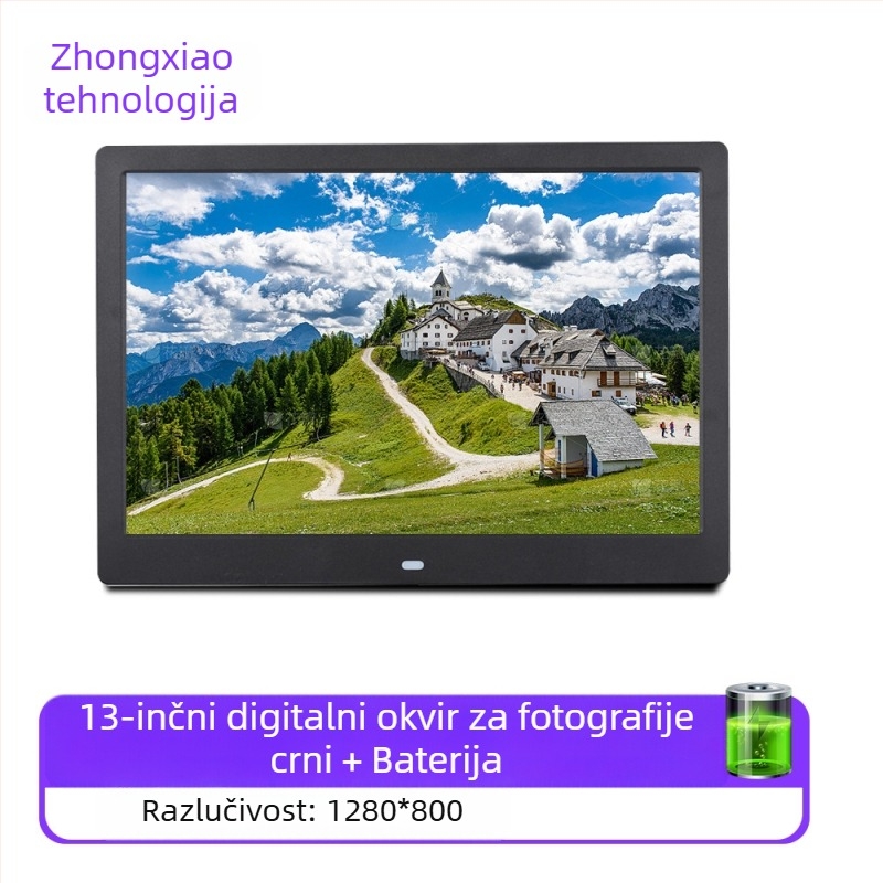 Digitalni okvir za fotografije – rezolucija 1280x800, omjer stranica 16:9, podržava SD/USB/TF, BMP/JPEG/PNG/JPG/GIF, reprodukcija glazbe i videa