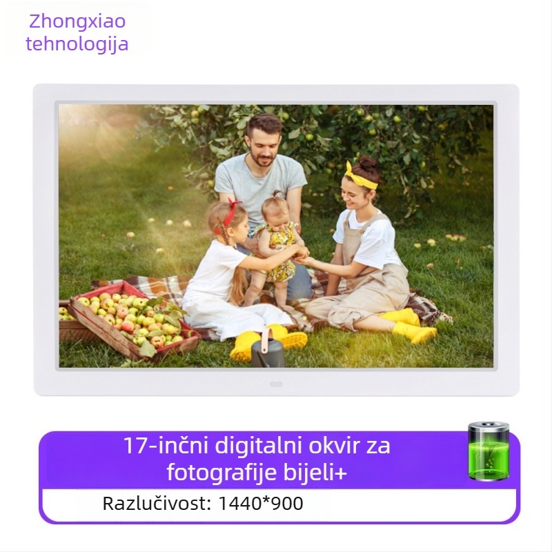 Digitalni okvir za fotografije – rezolucija 1280x800, omjer stranica 16:9, podržava SD/USB/TF, BMP/JPEG/PNG/JPG/GIF, reprodukcija glazbe i videa