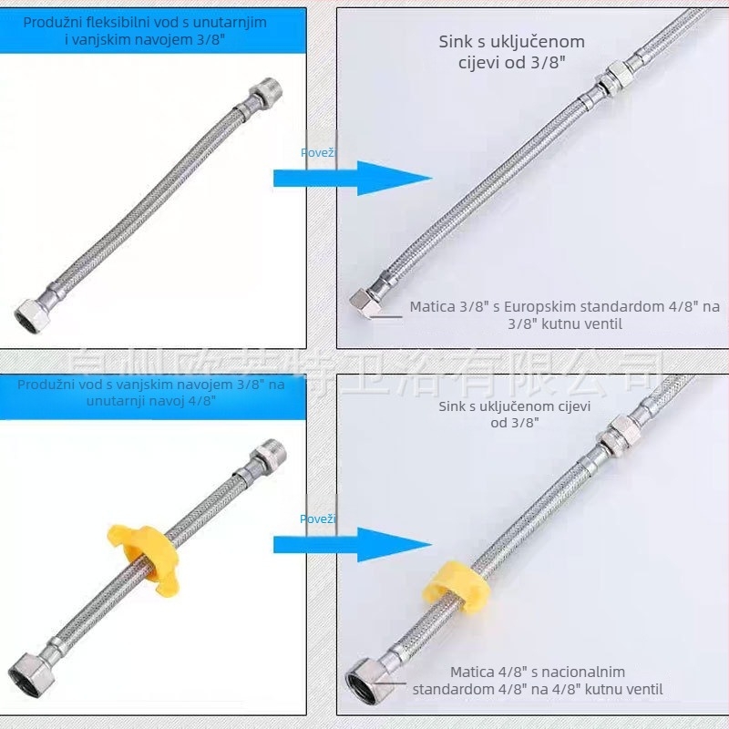 Nehrđajući čelični opleteni adapter s vanjskim navojem 3/8, 304 SS, ručno spajanje, 0–90°C, 1.0 MPa