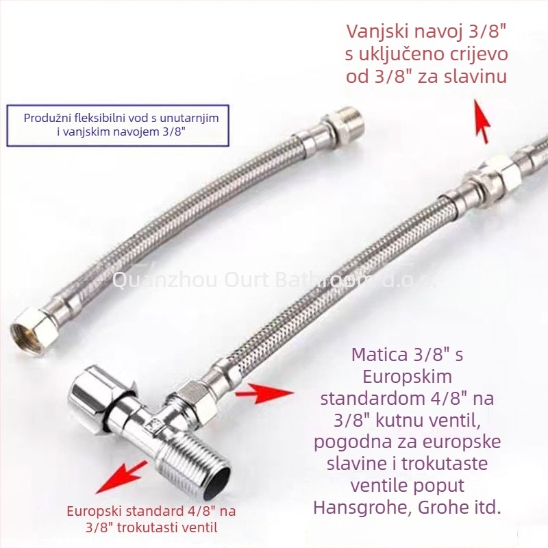 Nehrđajući čelični opleteni adapter s vanjskim navojem 3/8, 304 SS, ručno spajanje, 0–90°C, 1.0 MPa