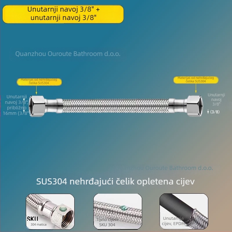 Nehrđajući čelični opleteni adapter s vanjskim navojem 3/8, 304 SS, ručno spajanje, 0–90°C, 1.0 MPa