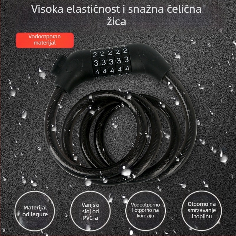 Petocifreni kombinacijski brava za bicikl s čeličnim kabelom i cinkovim legurom – univerzalno za bicikle, motocikle i električna vozila