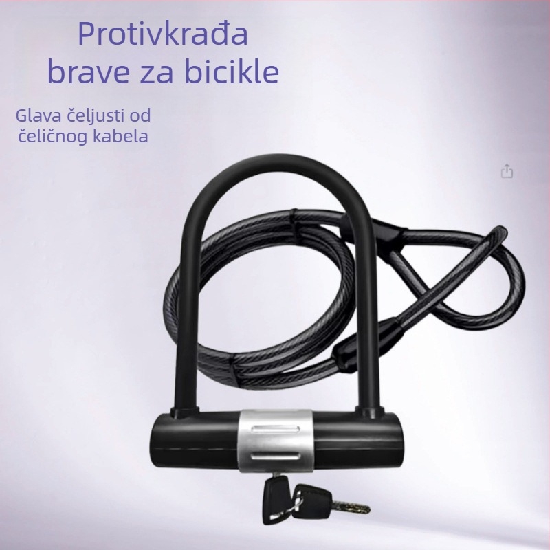 U-katanac za bicikl s čeličnim kabelom, model Sl3331, materijal: cinkova legura i PVC, težina 930 g, za bicikle, električna vozila i motocikle