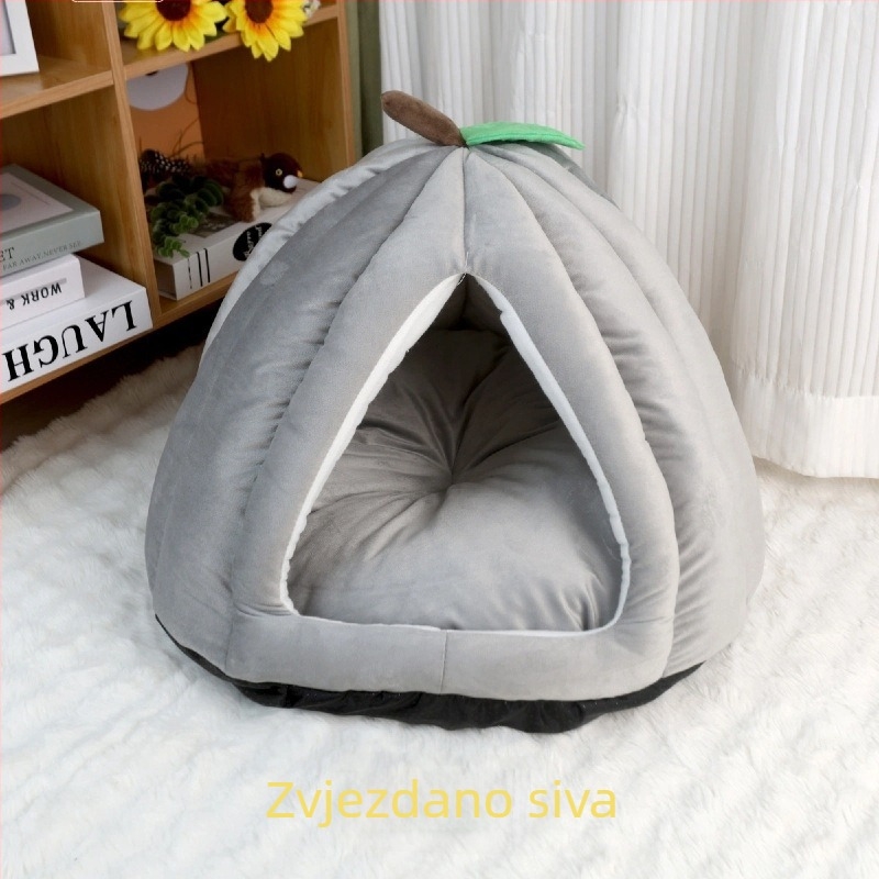 Mačje gnijezdo od flanelne tkanine s dizajnom bundeve, zimska upotreba — Meow Enjoy Home