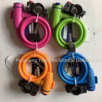 Zamka za planinski bicikl s čeličnim kabelom i plastičnim omotačem; Model Mountain bike lock; Primjena: planinski bicikl, električno vozilo, motocikl; Težina: 260 g