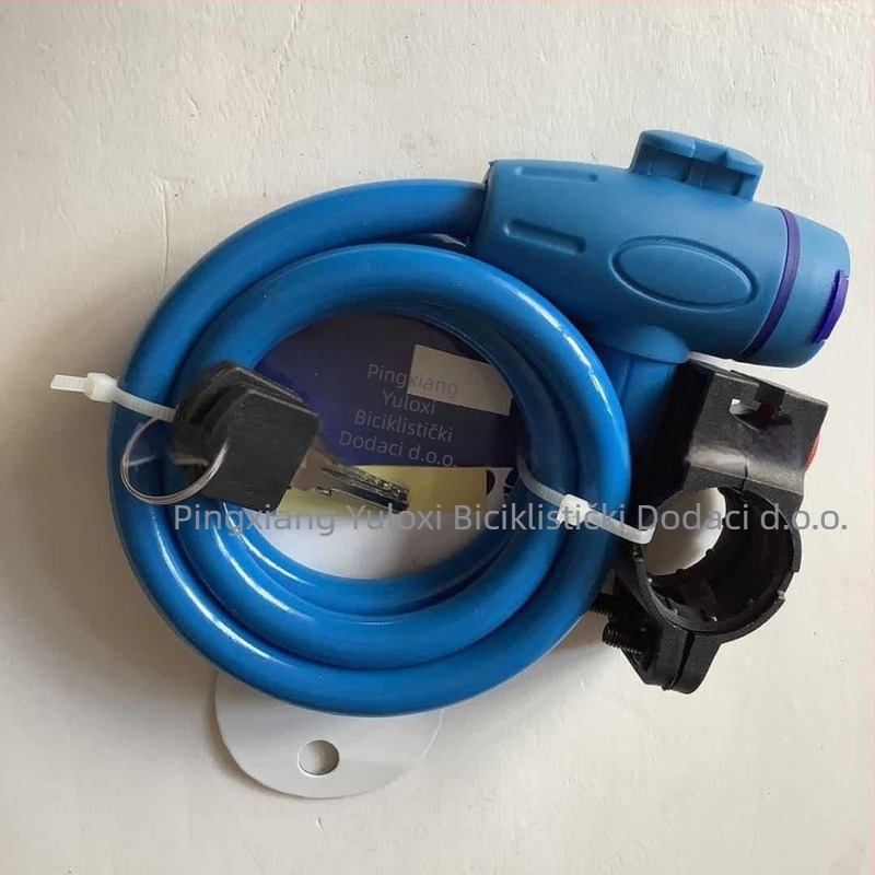 Zamka za planinski bicikl s čeličnim kabelom i plastičnim omotačem; Model Mountain bike lock; Primjena: planinski bicikl, električno vozilo, motocikl; Težina: 260 g