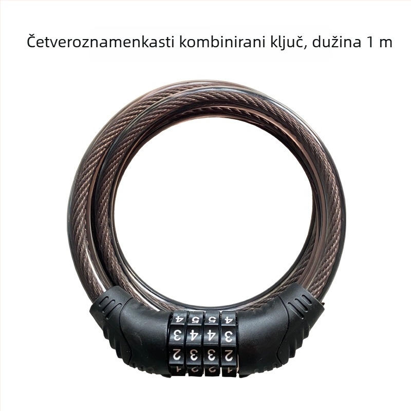 DC-4-1 Četverocifreni kombinirani lokot za bicikle i vozila, s ugrađenim čeličnim kabelom, 175 g