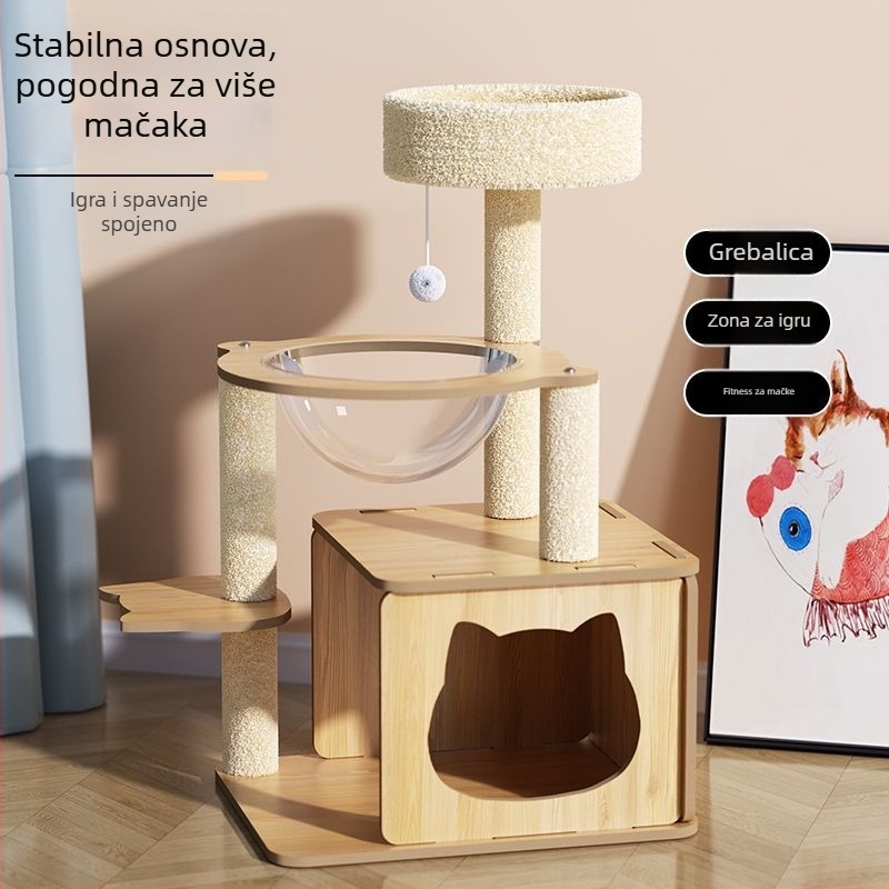 Sisal mačji toranj s integriranim ležištem i pločom za grebanje – jednostavan stil, ušteda prostora