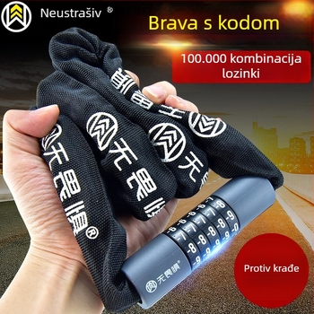 Lančana zaključavka s kombinacijom za planinski bicikl i vrata, model W736, cinkova legura, 645 g, moderni minimalistički stil, No Fear