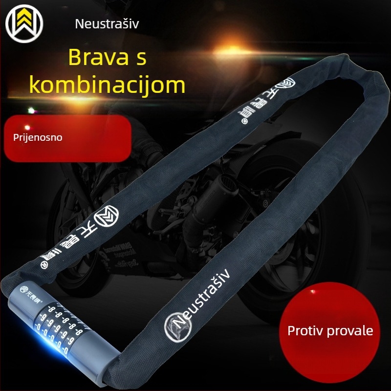 Lančana zaključavka s kombinacijom za planinski bicikl i vrata, model W736, cinkova legura, 645 g, moderni minimalistički stil, No Fear