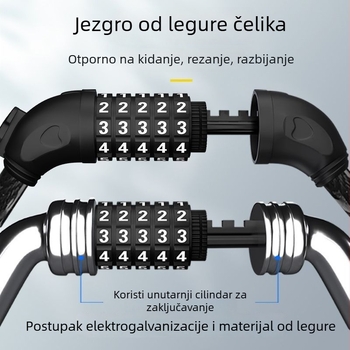 Katanac za bicikl s kodom, model 1, za planinski bicikl, prijenosni čelični kabel