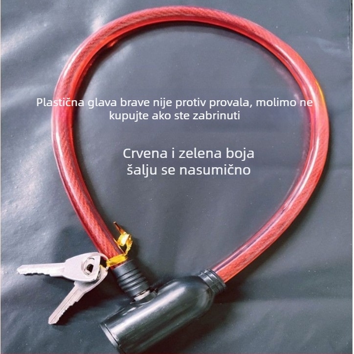 Katanac za bicikl s prstenastim dizajnom, čelična žica i čelični kabel, model 1580, zaštita od krađe