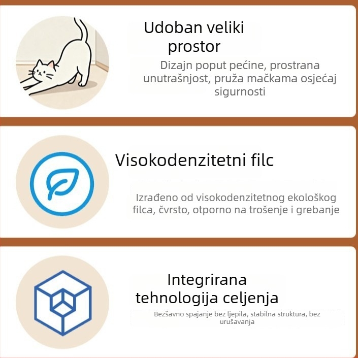 L-oblik ploča za grebanje mačaka od filca, otporna na habanje, uspravnog pliš dizajna, s integriranim mačjim gnijezdom i kutijom za kuglice