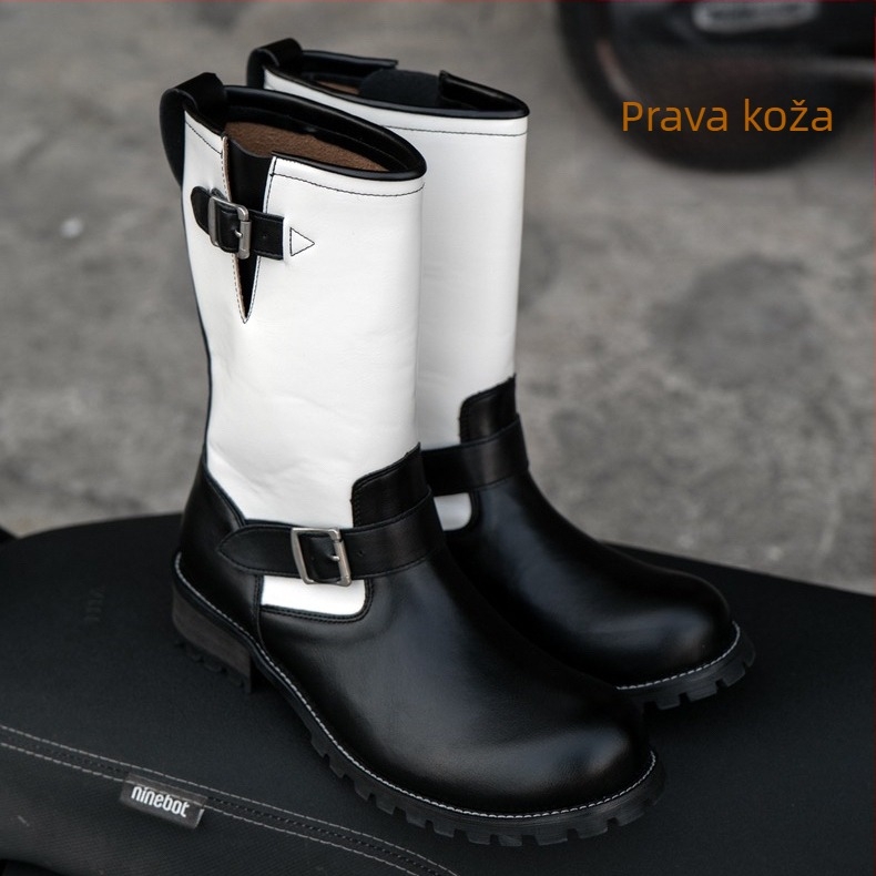 Muške retro motociklističke čizme s kopčom, niski gležanj, gornji dio od hovопsemi kože, vulkanizirani đon, PU ulošak