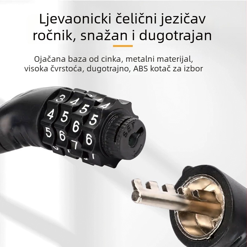 Key Ma 65 Leather Ring Lock – zaključavanje bicikla s čeličnim kabelom i ABS glavom, PVC+čelični kabel; pogodno za bicikle, motocikle i električna vozila