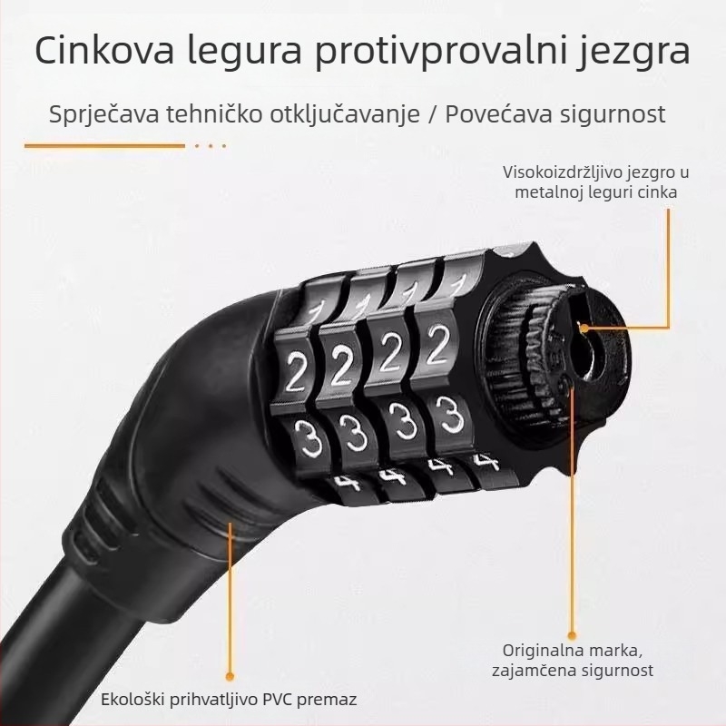 Brava za bicikl s kodom, prijenosna za planinske bicikle i električna vozila; model Wj–pq03; duljina 0.8 m; materijal ABS+zlitina+PVC; univerzalna primjena