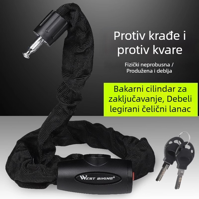 Lančani katanc za bicikl LT04, Xinbo chrome, od legure čelika, petocifreni kod, težina 965 g, moderan minimalistički dizajn