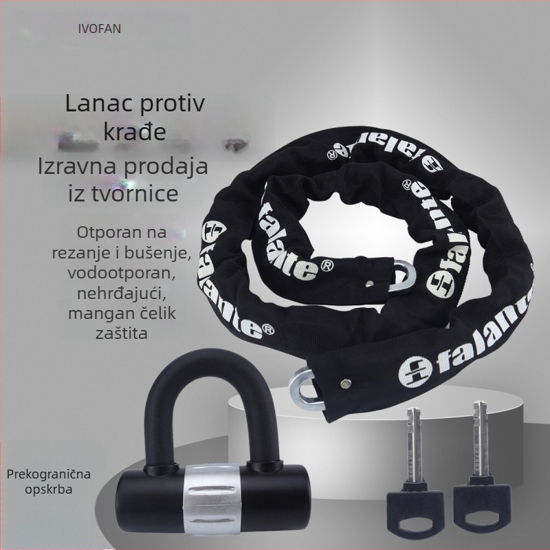 Motociklistička U-oblik zaključavanje; vodootporno i otporno na prašinu, protiv krađe; debeli dizajn; lanac od mangan čelika (Model cp-4287, Brend Wofan, Materijal: čelik, Opseg primjene: motocikli, elektromobilna vozila, garaže, staklena vrata)