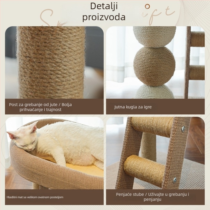 Mačja toranj s integriranim gnijezdom i grebalom – platno, pastoralni stil, Meow Fairy