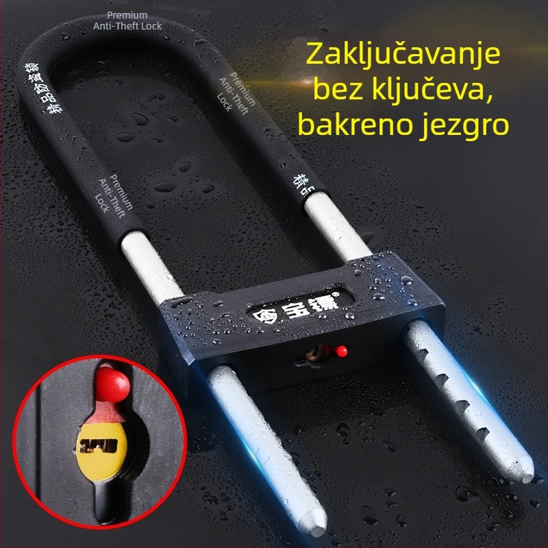 Brava u obliku U za vrata i staklena vrata – protivkrađa brava, model 829, legura čelika, težina 1190 g, marka Treasure Dart, pogodna za dvostruka vrata, trgovinska vrata, staklena vrata i motocikle