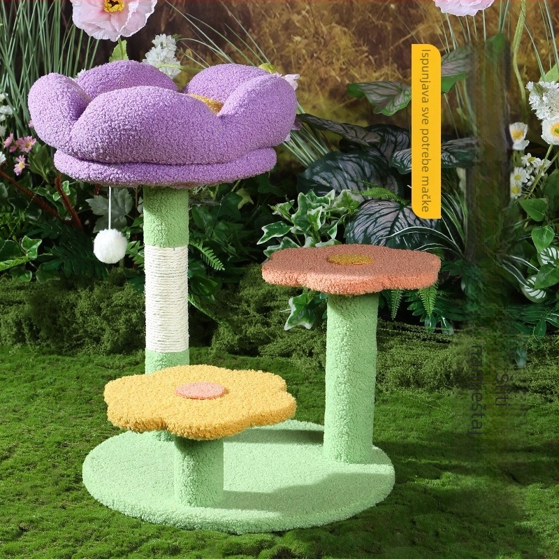 Dreams come true Drvena mačja kula s toplim gnijezdom, skakačkom platformom i integriranim stupom za grebanje