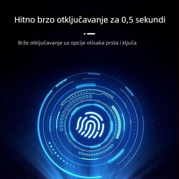 Alarmni disk-blokada s otiskom prsta – punjiva, tijelo od legure, pristup otiskom prsta, za bicikle, električna vozila, motocikle, tricikle i baterijska vozila; težina 500 g.