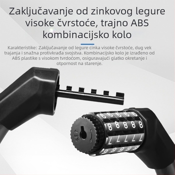Katanac za bicikl s matim čeličnim kabelom, kombinirani katanc, model P03, Xin Lei; materijal: PVC + čelični kabel + industrijski plastik; šifra proizvoda: 65/50 frosted steel cable lock; težina: 250 g; pogodno za električna vozila i motocikle