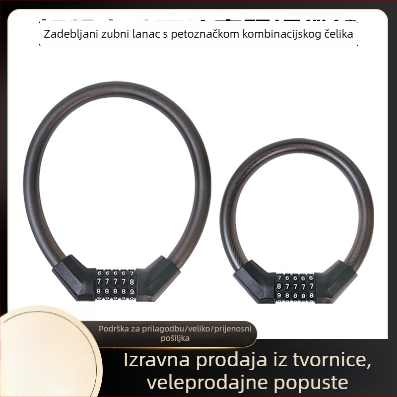 Katanac za bicikl s matim čeličnim kabelom, kombinirani katanc, model P03, Xin Lei; materijal: PVC + čelični kabel + industrijski plastik; šifra proizvoda: 65/50 frosted steel cable lock; težina: 250 g; pogodno za električna vozila i motocikle
