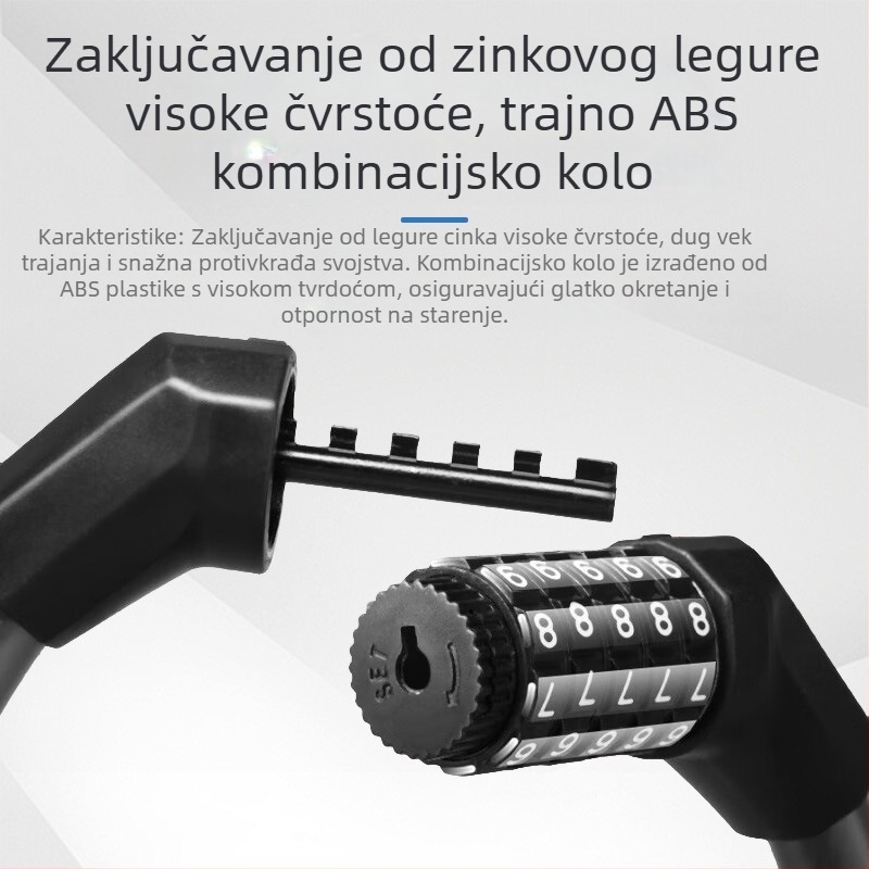 Katanac za bicikl s matim čeličnim kabelom, kombinirani katanc, model P03, Xin Lei; materijal: PVC + čelični kabel + industrijski plastik; šifra proizvoda: 65/50 frosted steel cable lock; težina: 250 g; pogodno za električna vozila i motocikle