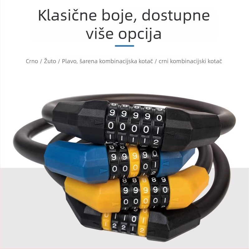 Katanac za bicikl s matim čeličnim kabelom, kombinirani katanc, model P03, Xin Lei; materijal: PVC + čelični kabel + industrijski plastik; šifra proizvoda: 65/50 frosted steel cable lock; težina: 250 g; pogodno za električna vozila i motocikle
