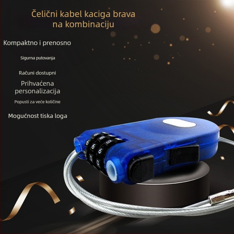 Razvlačna kabelska zaključavka za kacigu, bicikl i prtljagu – zaključavanje na lozinku, ABS plastika, duljina užeta 116 cm, model XC-042