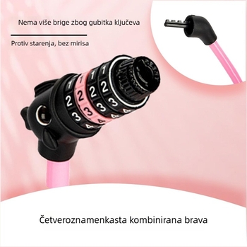 Četverocifrena kombinacijska brava za bicikl s dizajnom ribje glave, čelični kabel s PVC omotom; težina 138 g; pogodna za bicikle, planinske bicikle i električna vozila