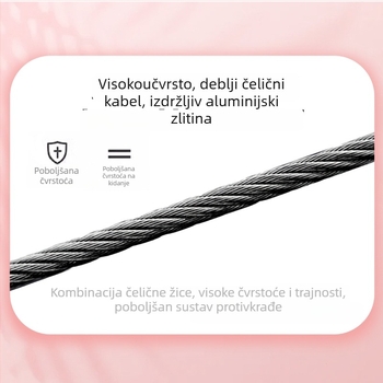 Četverocifrena kombinacijska brava za bicikl s dizajnom ribje glave, čelični kabel s PVC omotom; težina 138 g; pogodna za bicikle, planinske bicikle i električna vozila