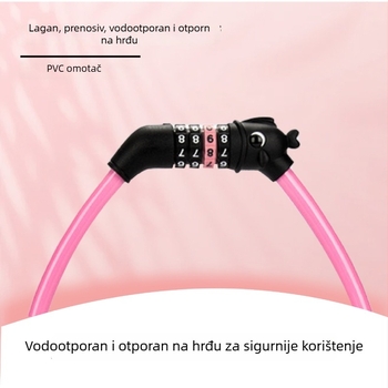 Četverocifrena kombinacijska brava za bicikl s dizajnom ribje glave, čelični kabel s PVC omotom; težina 138 g; pogodna za bicikle, planinske bicikle i električna vozila