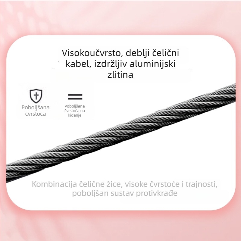 Četverocifrena kombinacijska brava za bicikl s dizajnom ribje glave, čelični kabel s PVC omotom; težina 138 g; pogodna za bicikle, planinske bicikle i električna vozila
