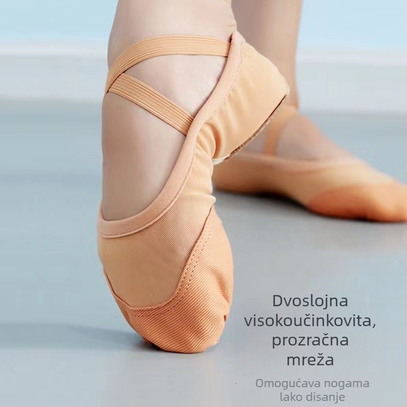 Sansha ženske baletanke s mrežastim gornjim dijelom i dvostruko kožnim potplatom, prozračne i lagane plesne cipele