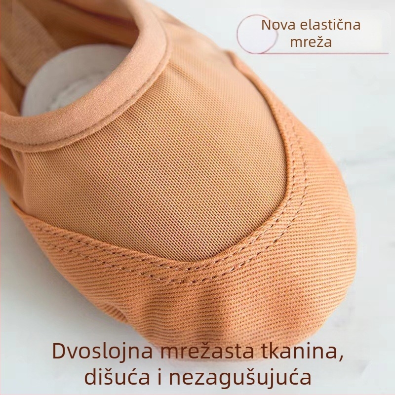 Sansha ženske baletanke s mrežastim gornjim dijelom i dvostruko kožnim potplatom, prozračne i lagane plesne cipele