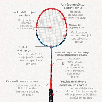 Rex LKS-507 Set od 2 reketa za badminton s Ferroalloy okvirom, uključeno 12 lopti, težina 90–94 g, držač G4, direktan udarac
