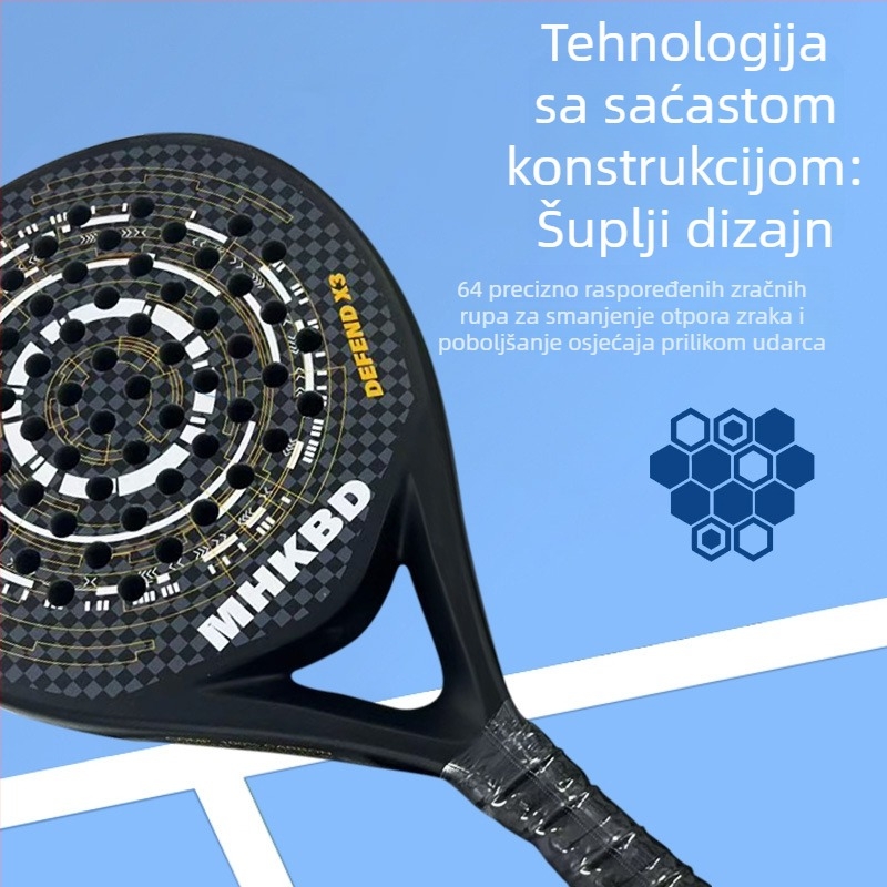 Teniska raketa Camewin Kaiwei s karbonskim okvirom, vlakna od vlakna, drška G2, ravna glava